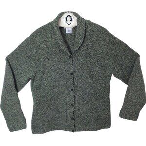 Vintage 80s Talbots Cardigan Sweater Lady-L Wool Scallop Shawl-Collar Olive